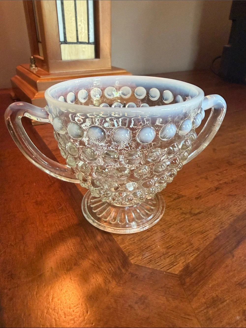 Vintage Moonstone Hobnail Creamer and Sugar Set